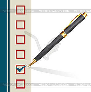 Background with pen making mark in box - vector EPS clipart