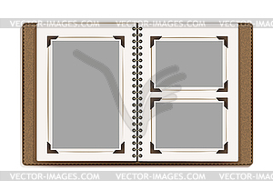 Aged photo album pages with retro photo frames. - vector image