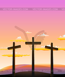 Three crosses on Calvary abstract background. - vector clipart