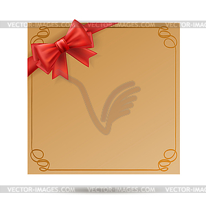 Gift card with golden swirl frame and red ribbon. - vector clip art