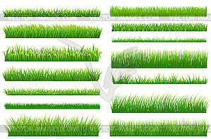 Set of spring green grass horizontal borders. - vector image