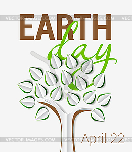 Earth Day greeting with tree made of paper with - vector image
