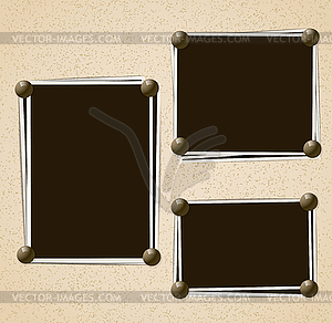 Photo frames composition with pins on retro - vector image