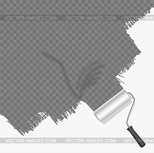 Roller brush painting white over transparent - vector image