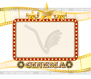 Retro cinema sign banner with lights, stars, film - vector clipart