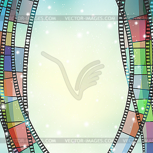 Cinema background with color film strips and - vector image