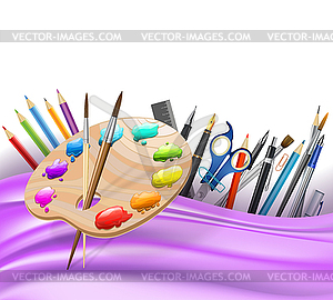 Фон с волнистыми линиями и цветные карандаши, художественные - изображение в векторе / векторный клипарт
