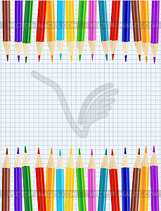 Sheet of paper with color pencils row borders - vector clip art