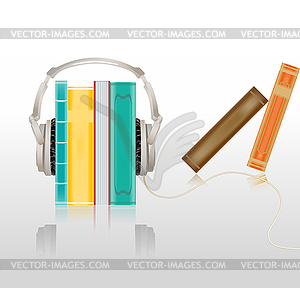 Audio concept with headphones and books. ill - vector clip art