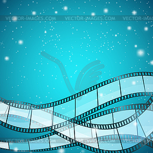 Cinema background with film strips over blue - vector clip art