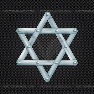 Metallic Star of David on grid background - vector clip art