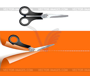 Pair of scissors cutting orange background - vector clipart / vector image