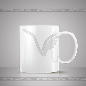 White tea cup realistic on grey background - vector clipart