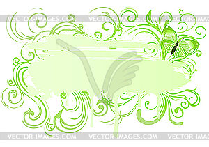 Floral frame with butterfly - color vector clipart