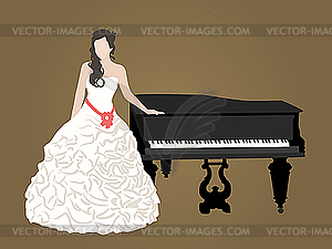 Bride and black grand piano - vector clipart