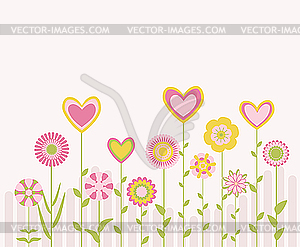 Cute flowers and hearts - vector clipart