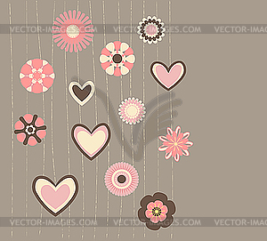 Cute flowers and hearts - vector clipart