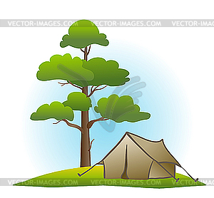 Pine and tent - vector clip art
