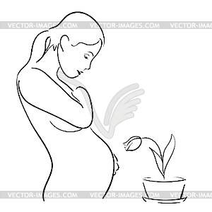 Pregnant woman and tulip - vector image