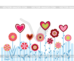 Цветы и сердечки - векторное изображение