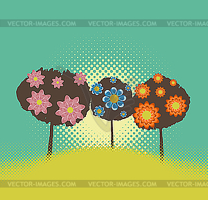 Trees with flowers - vector clip art