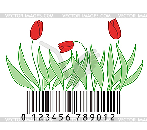 Flower and leaves stylized as barcode - vector image