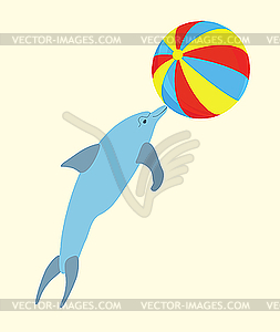 Дельфин играет с мячом - векторное изображение EPS
