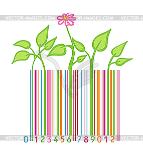 Flower and leaves stylized as bar code - vector image