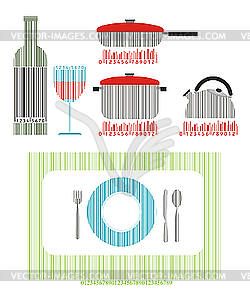 Кухонная утварь стилизованная под штрих-код - графика в векторе