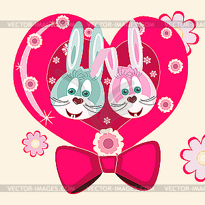 Two rabbits and heart - vector image
