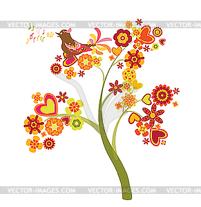 Love tree with flowers and hearts - color vector clipart