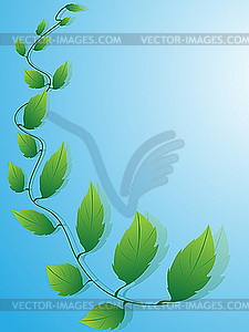 Green leaves on blue - color vector clipart