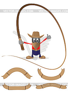 Cowboy with whip and ribbons - vector clipart