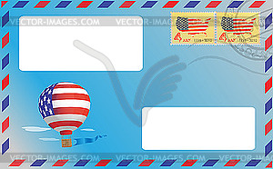 Blue envelope with US postage stamps - vector clipart