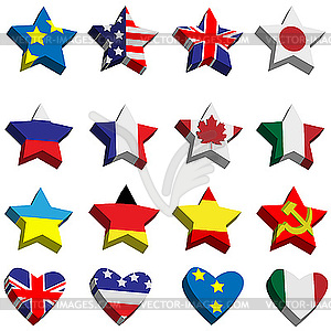 Flags in the form of stars and hearts - vector image