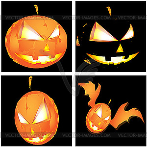 Four Halloween pumpkins - vector image