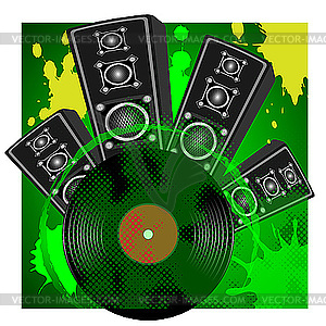 Loudspeaker and vinyl disk - vector image