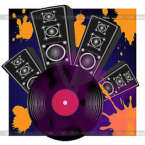 Loudspeaker and vinyl disk - vector clipart