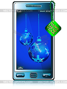 Phone and Christmas balls - vector image