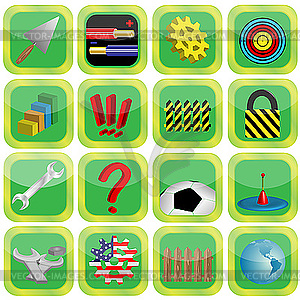 Sixteen icons with different pictures - vector clipart