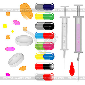 Tablets and syringe - vector clipart