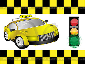 Taxi and traffic light - color vector clipart