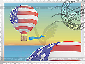 Balloon on postage stamp - vector image