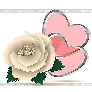 Белая роза и сердечки - клипарт в векторном формате
