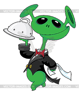 Alien with tray - color vector clipart