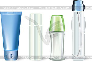 Bottles of cosmetic products - vector image