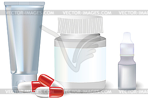 Бутылочки с лекарствами - векторный рисунок
