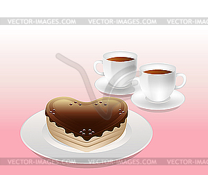 Cake and cups of tea - vector clipart