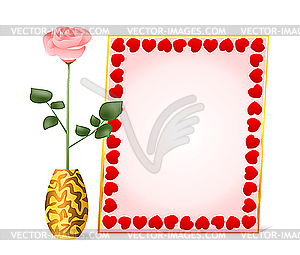 Pink rose and frame - vector image