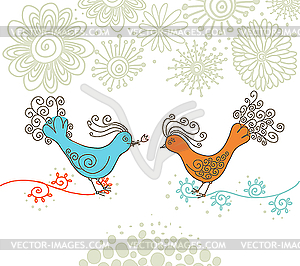 Two birds and flowers - vector clip art